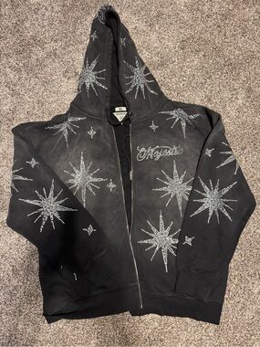 Majestic Black Rhinestone Star Zip Hoodie